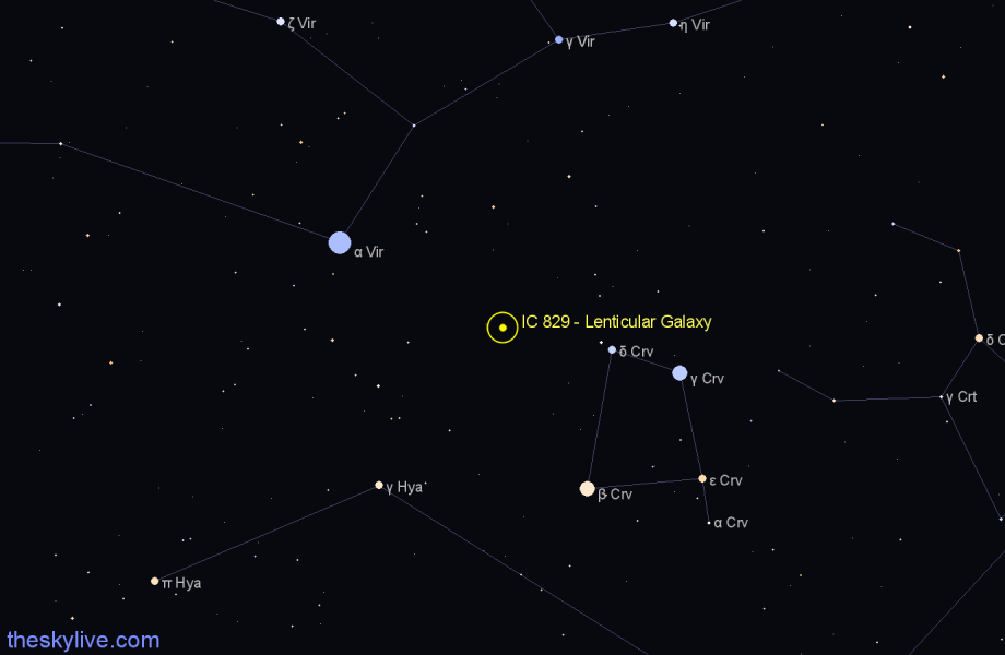 Finder chart IC 829 - Lenticular Galaxy in Corvus star