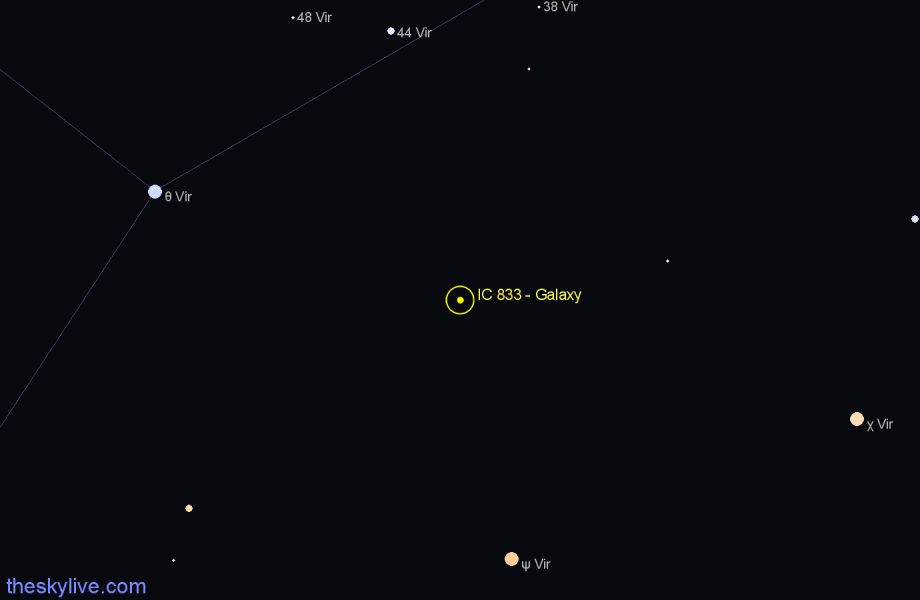 Finder chart IC 833 - Galaxy in Virgo star