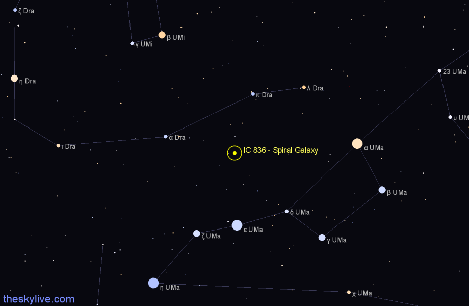 Finder chart IC 836 - Spiral Galaxy in Draco star