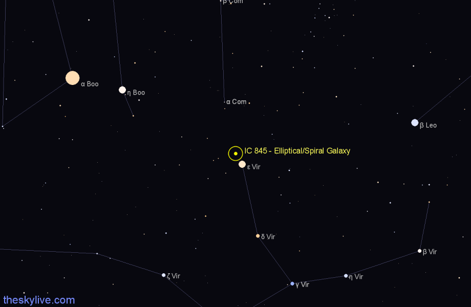 Finder chart IC 845 - Elliptical/Spiral Galaxy in Virgo star
