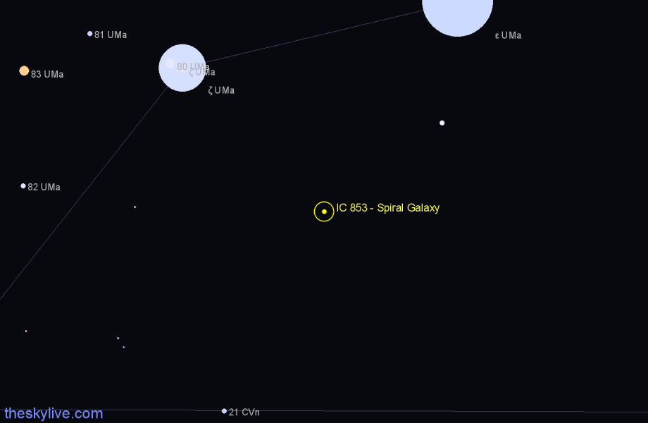 Finder chart IC 853 - Spiral Galaxy in Ursa Major star