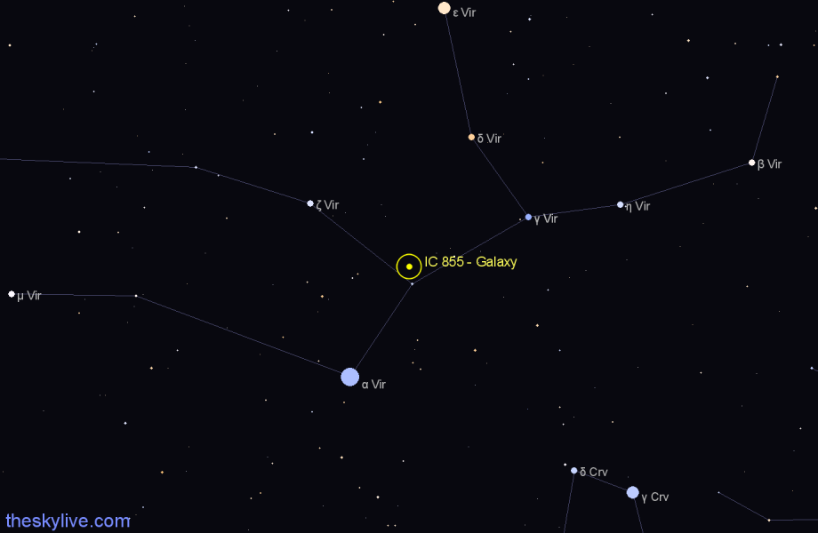 Finder chart IC 855 - Galaxy in Virgo star
