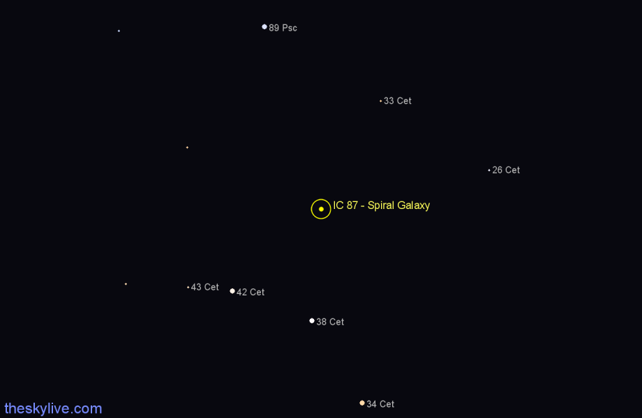 Finder chart IC 87 - Spiral Galaxy in Cetus star