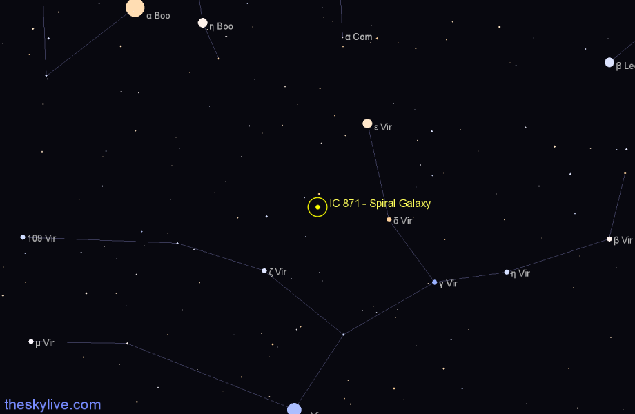 Finder chart IC 871 - Spiral Galaxy in Virgo star