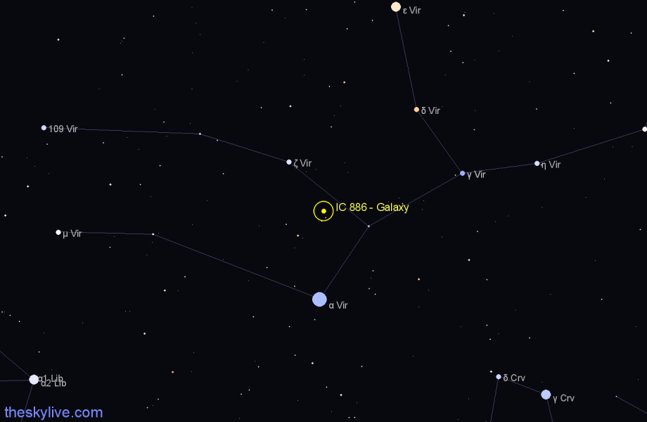 Finder chart IC 886 - Galaxy in Virgo star