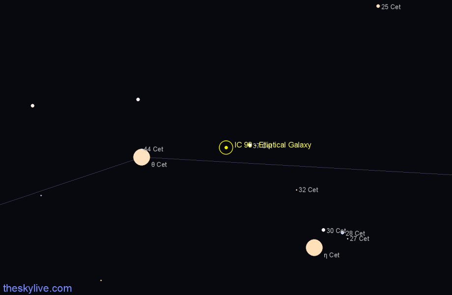 Finder chart IC 90 - Elliptical Galaxy in Cetus star