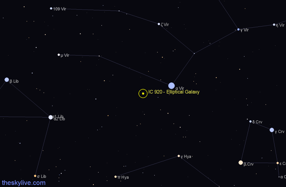 Finder chart IC 920 - Elliptical Galaxy in Virgo star