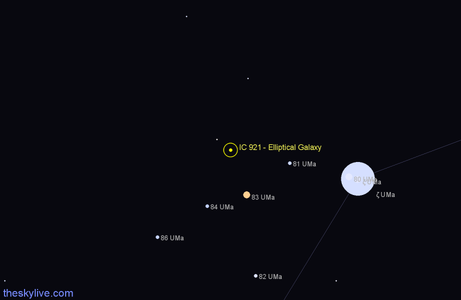 Finder chart IC 921 - Elliptical Galaxy in Ursa Major star