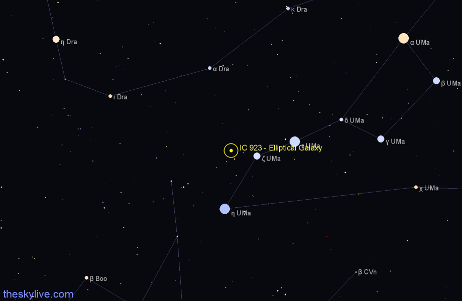 Finder chart IC 923 - Elliptical Galaxy in Ursa Major star