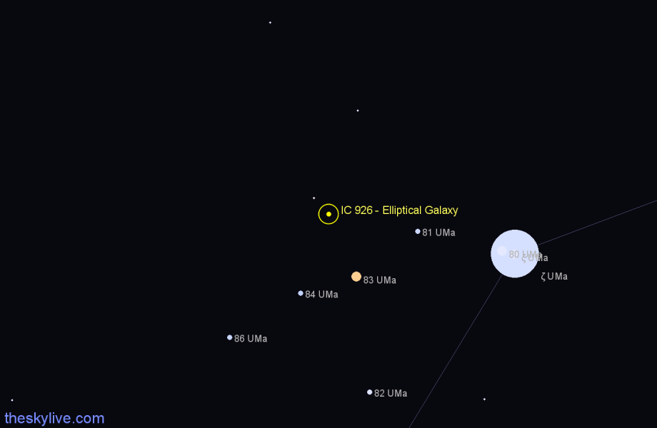 Finder chart IC 926 - Elliptical Galaxy in Ursa Major star
