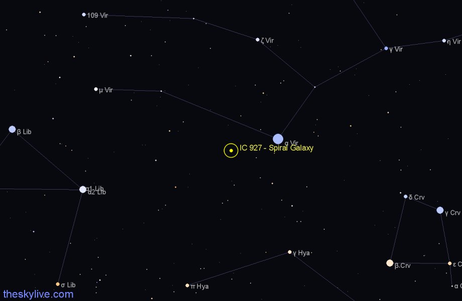 Finder chart IC 927 - Spiral Galaxy in Virgo star