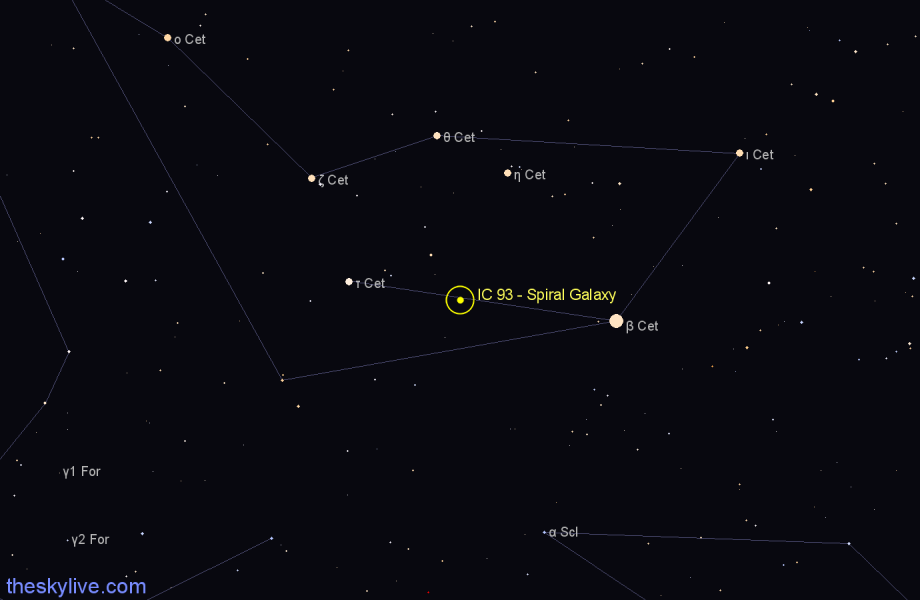 Finder chart IC 93 - Spiral Galaxy in Cetus star