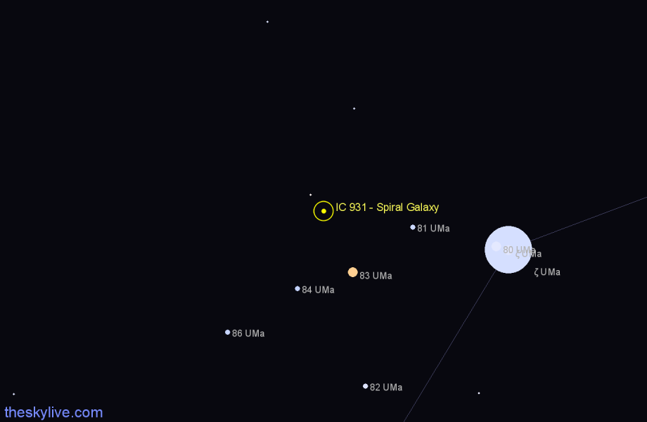 Finder chart IC 931 - Spiral Galaxy in Ursa Major star