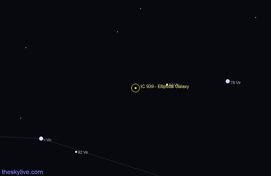 Finder chart IC 939 - Elliptical Galaxy in Virgo star