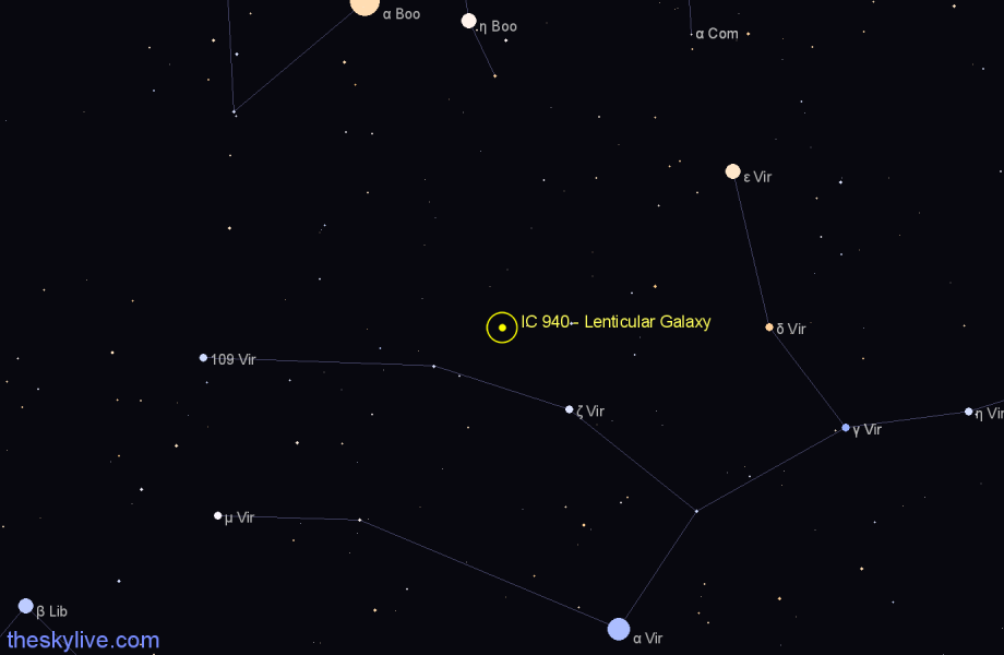 Finder chart IC 940 - Lenticular Galaxy in Virgo star