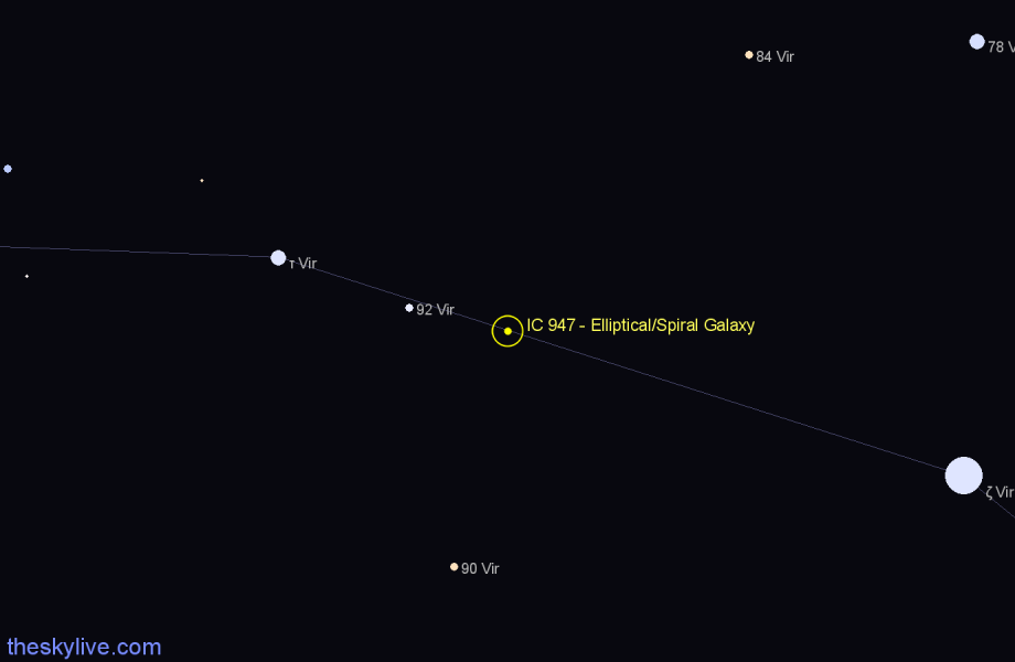 Finder chart IC 947 - Elliptical/Spiral Galaxy in Virgo star