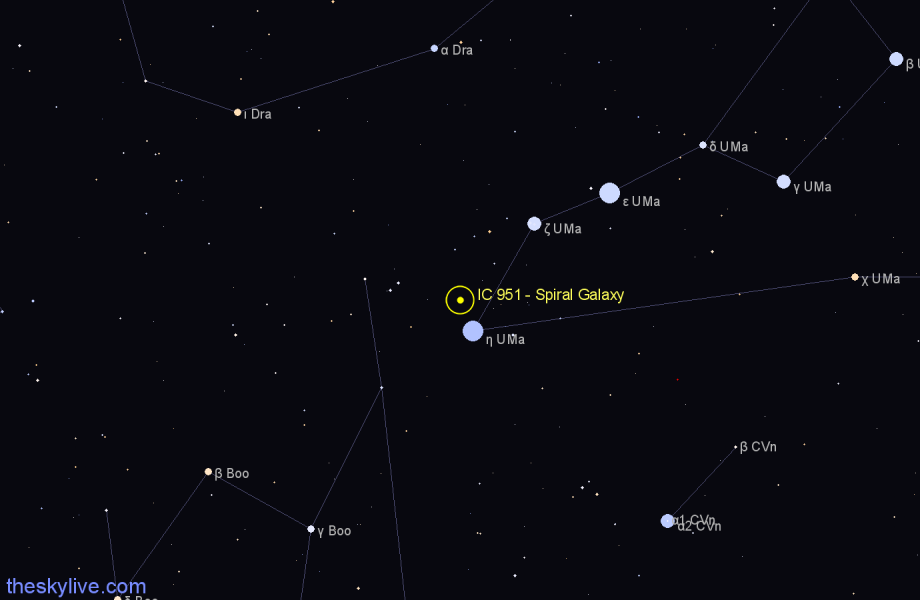 Finder chart IC 951 - Spiral Galaxy in Ursa Major star