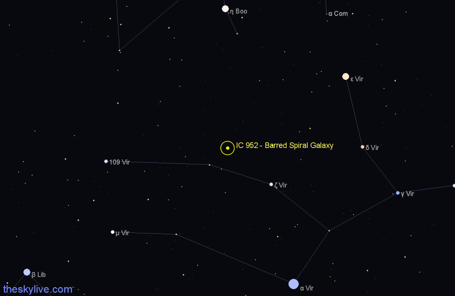 Finder chart IC 952 - Barred Spiral Galaxy in Virgo star
