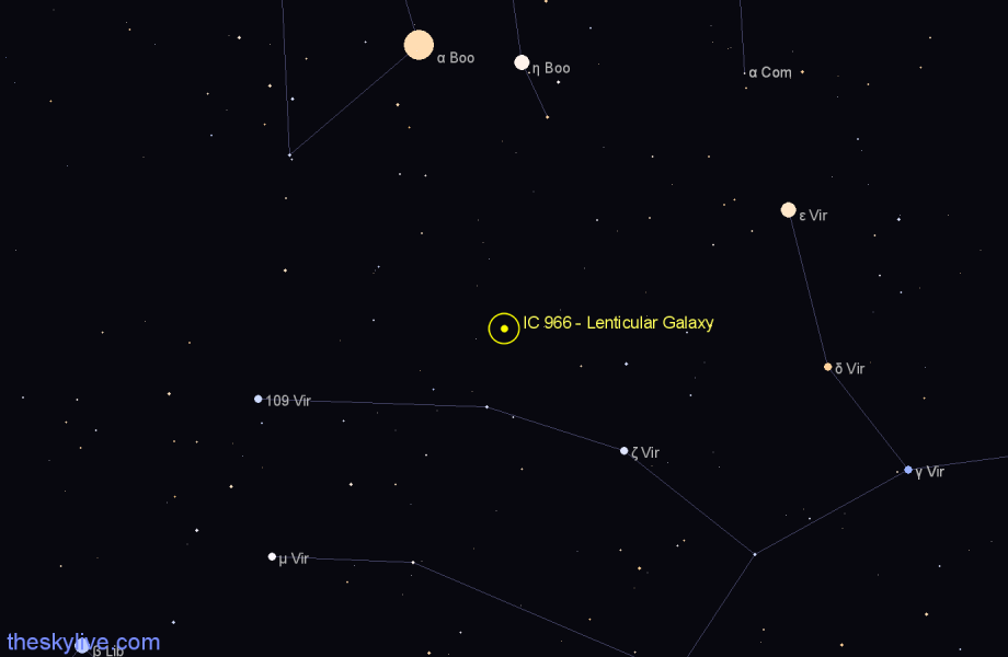 Finder chart IC 966 - Lenticular Galaxy in Virgo star