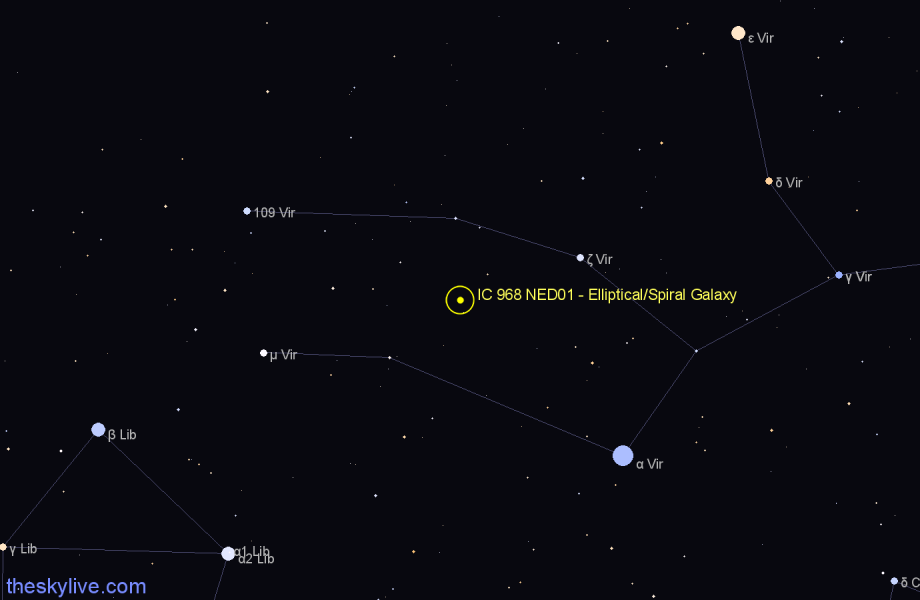 Finder chart IC 968 NED01 - Elliptical/Spiral Galaxy in Virgo star