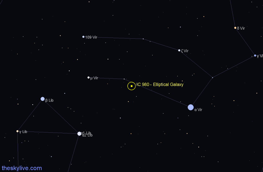 Finder chart IC 980 - Elliptical Galaxy in Virgo star