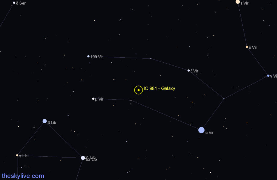 Finder chart IC 981 - Galaxy in Virgo star