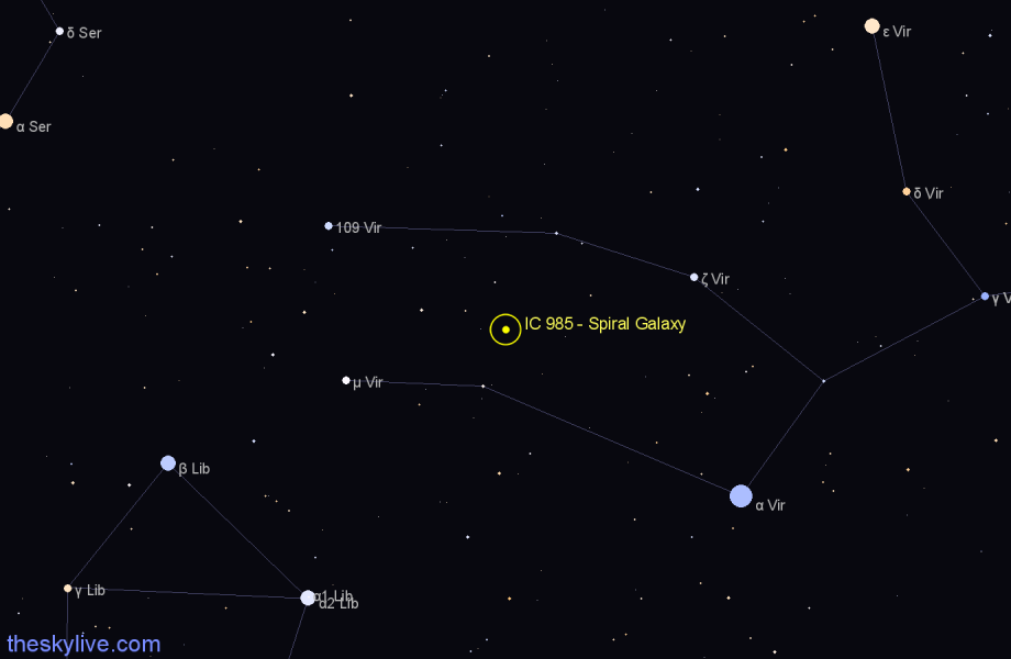 Finder chart IC 985 - Spiral Galaxy in Virgo star