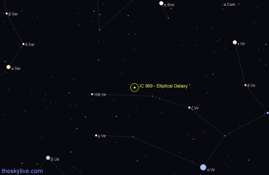 Finder chart IC 989 - Elliptical Galaxy in Virgo star