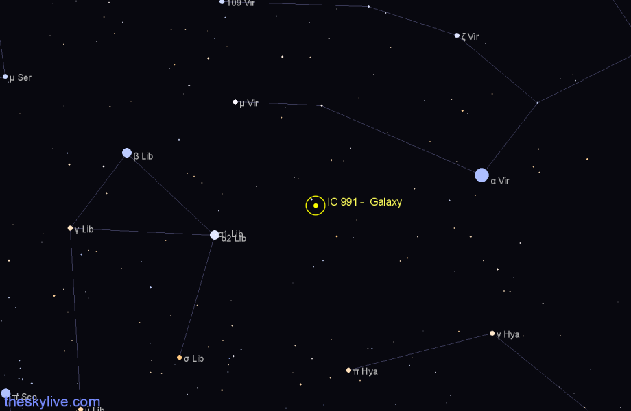 Finder chart IC 991 -  Galaxy in Virgo star
