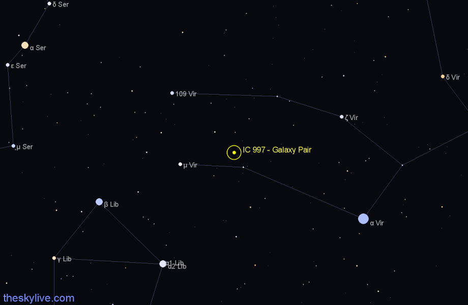 Finder chart IC 997 - Galaxy Pair in Virgo star