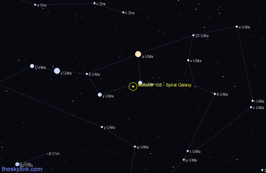 Finder chart Messier 108 - Spiral Galaxy in Ursa Major star