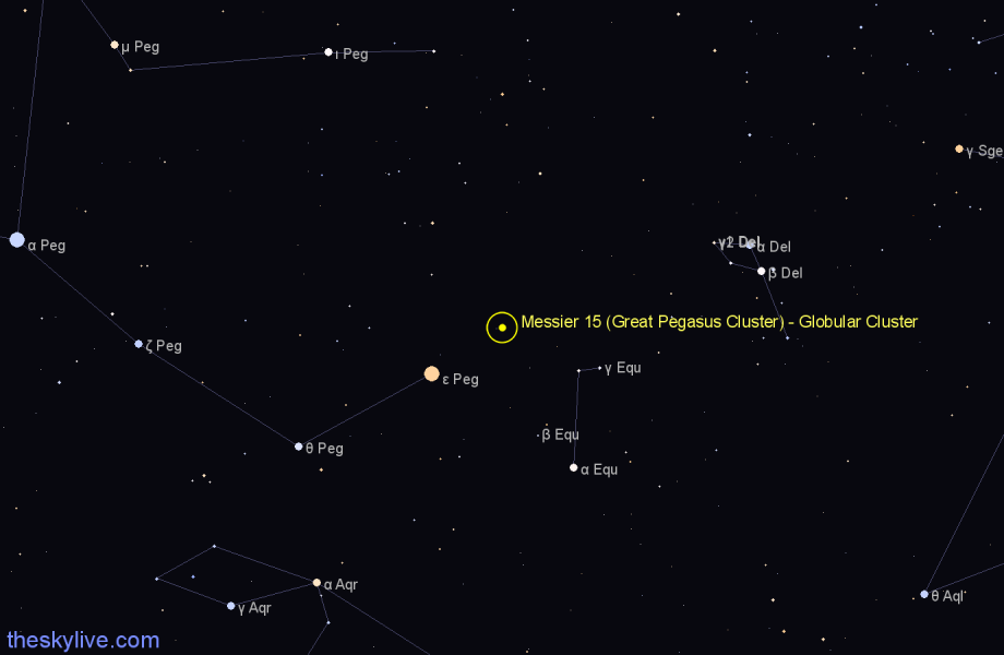 Finder chart Messier 15 (Great Pegasus Cluster) - Globular Cluster in Pegasus star