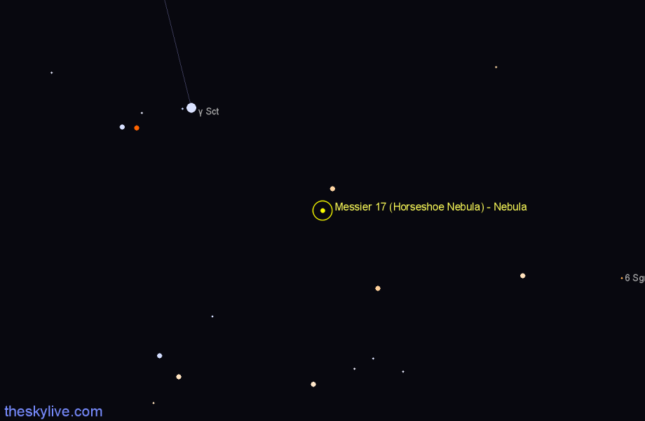Finder chart Messier 17 (Horseshoe Nebula) - Nebula in Sagittarius star