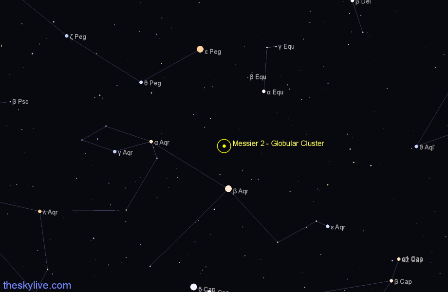 Finder chart Messier 2 - Globular Cluster in Aquarius star