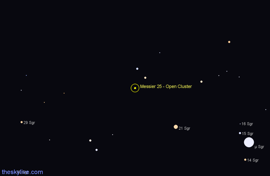 Finder chart Messier 25 - Open Cluster in Sagittarius star