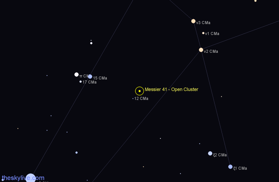 Finder chart Messier 41 - Open Cluster in Canis Major star