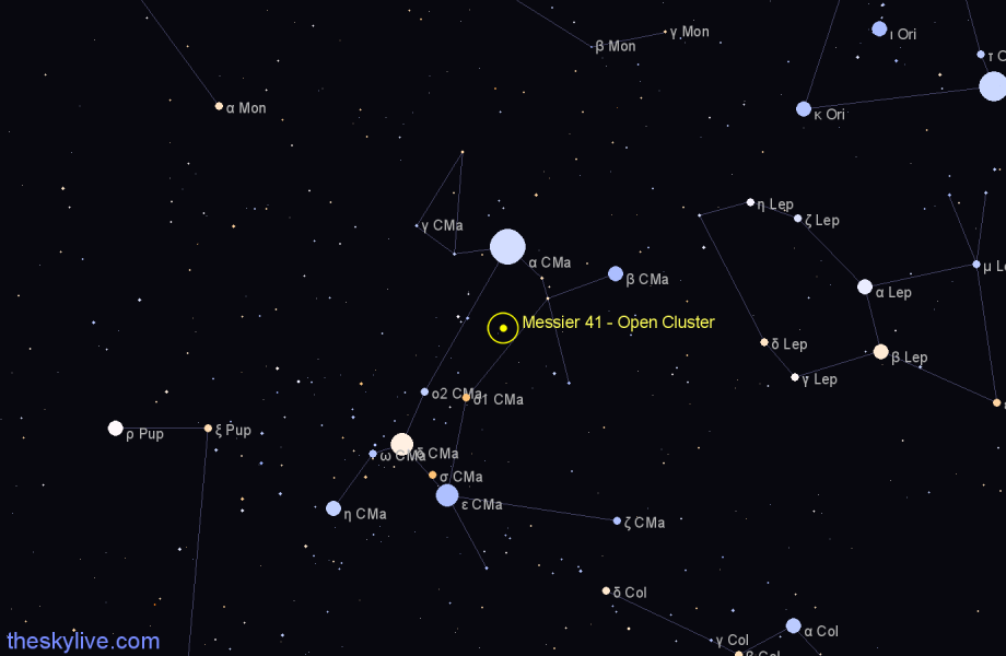 Finder chart Messier 41 - Open Cluster in Canis Major star