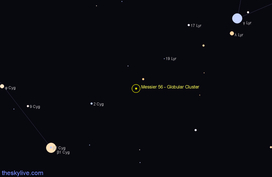 Finder chart Messier 56 - Globular Cluster in Lyra star