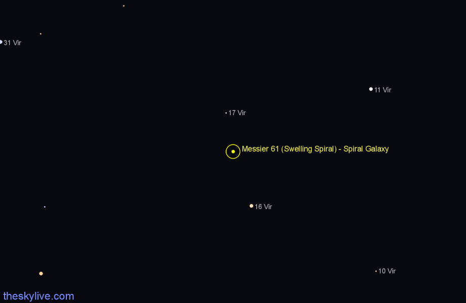 Finder chart Messier 61 (Swelling Spiral) - Spiral Galaxy in Virgo star