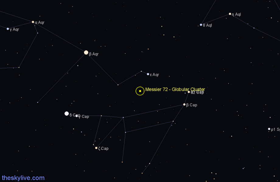 Finder chart Messier 72 - Globular Cluster in Aquarius star