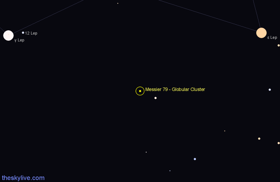 Finder chart Messier 79 - Globular Cluster in Lepus star