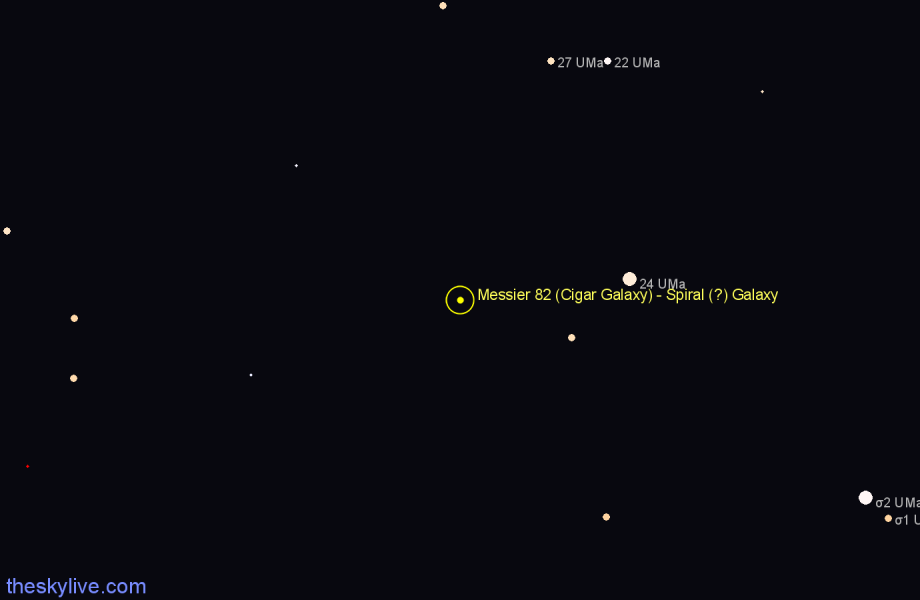 Finder chart Messier 82 (Cigar Galaxy) - Spiral (?) Galaxy in Ursa Major star