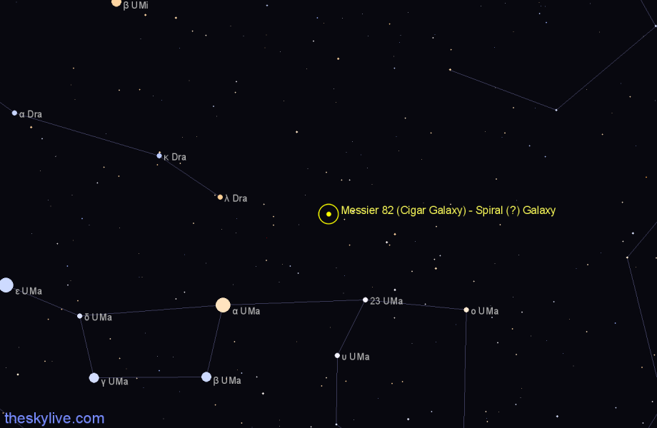 Finder chart Messier 82 (Cigar Galaxy) - Spiral (?) Galaxy in Ursa Major star
