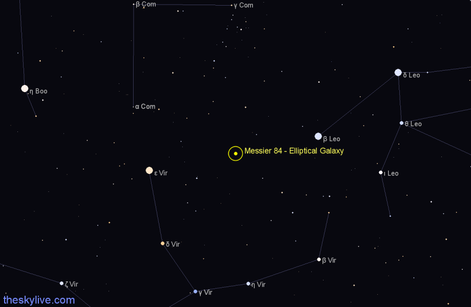 Finder chart Messier 84 - Elliptical Galaxy in Virgo star