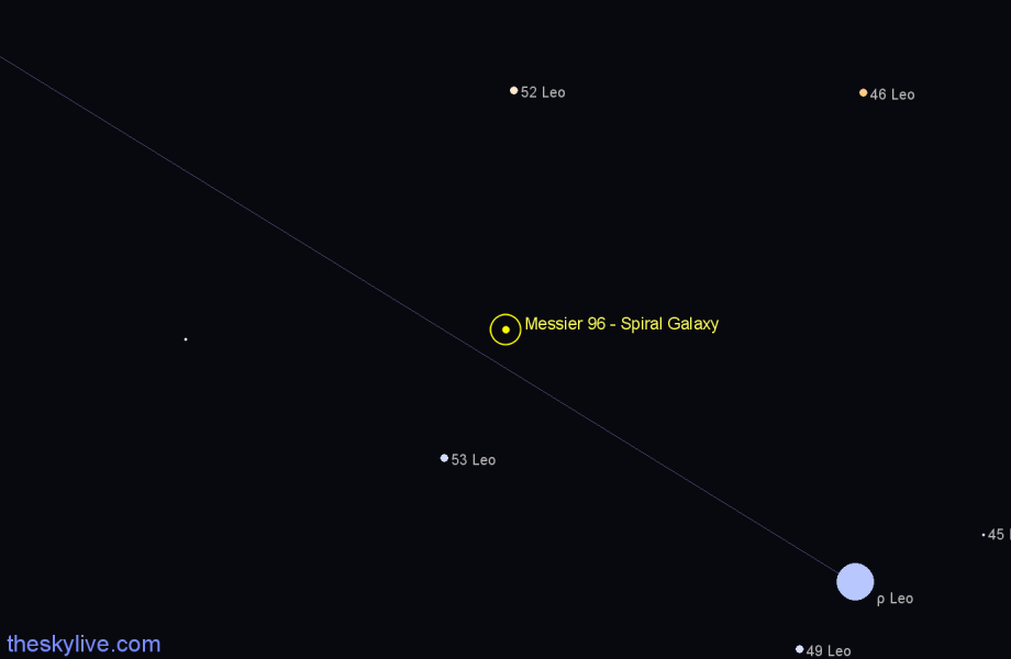 Finder chart Messier 96 - Spiral Galaxy in Leo star