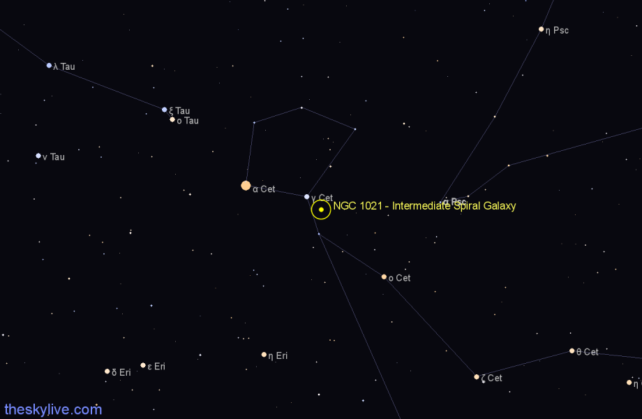 Finder chart NGC 1021 - Intermediate Spiral Galaxy in Cetus star
