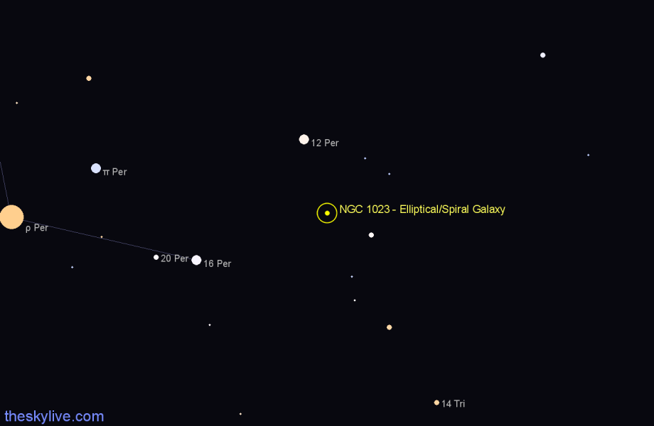 Finder chart NGC 1023 - Elliptical/Spiral Galaxy in Perseus star
