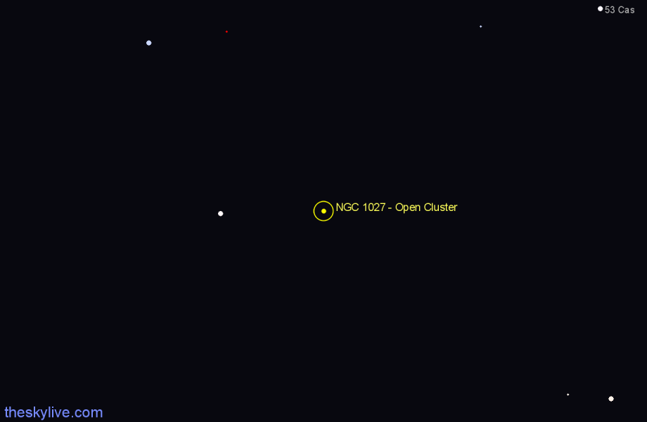 Finder chart NGC 1027 - Open Cluster in Cassiopeia star