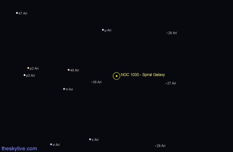 Finder chart NGC 1030 - Spiral Galaxy in Aries star