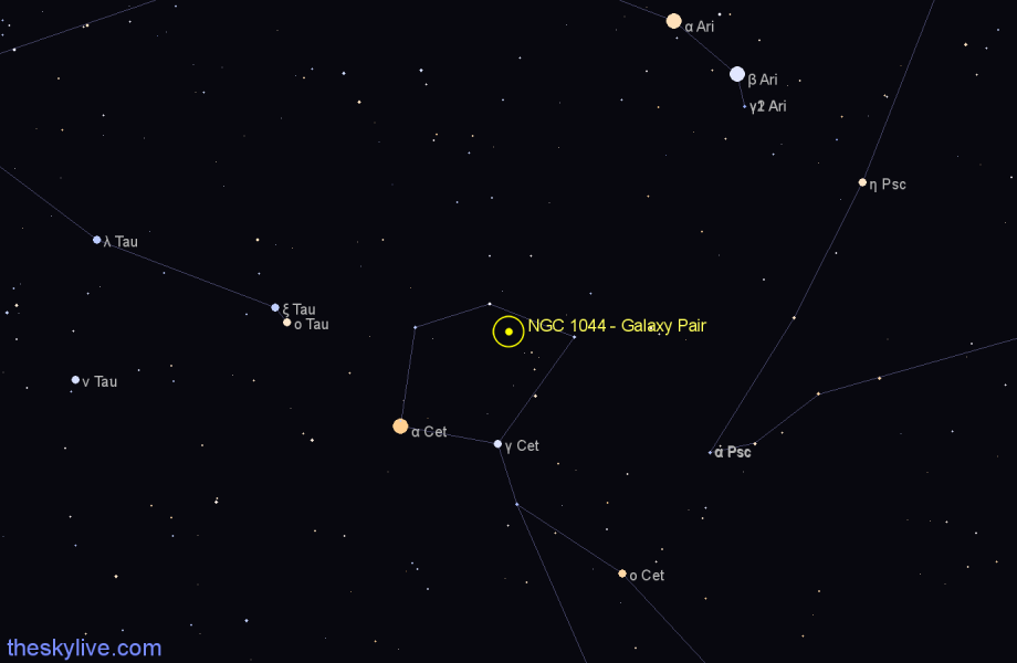 Finder chart NGC 1044 - Galaxy Pair in Cetus star